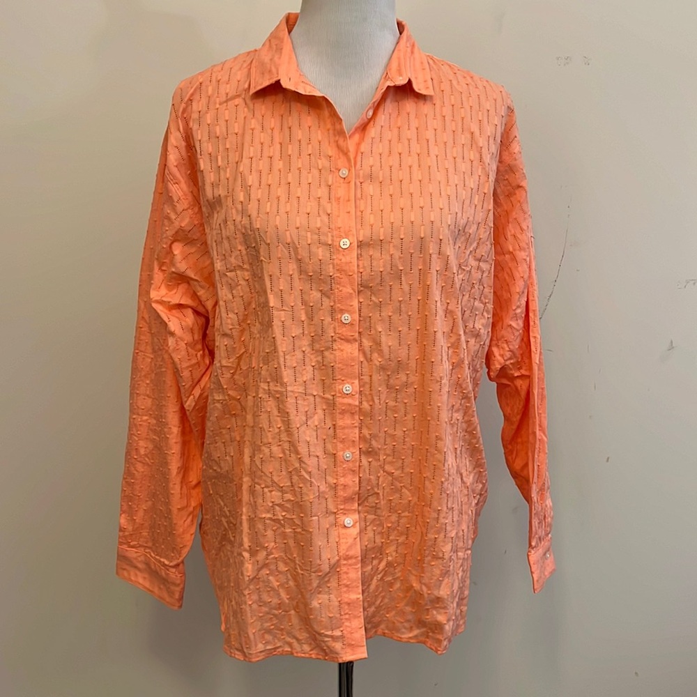 Loft New Light Orange Textured Button Down Blouse Size Large